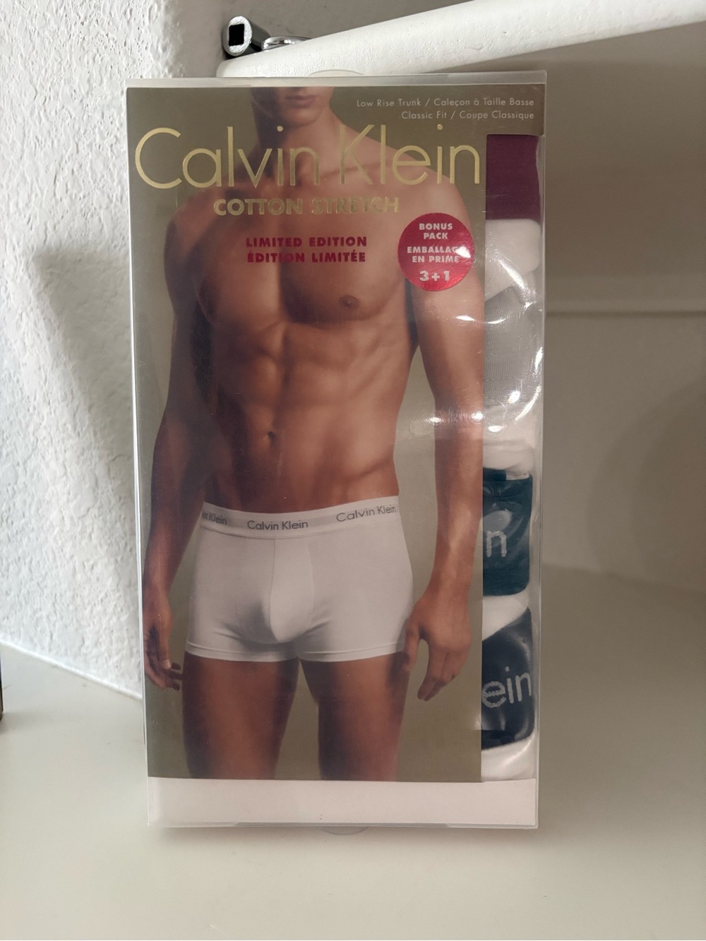 Calvin Klein White Cotton Stretch Low Rise Trunks 3+1 Bonus Pack